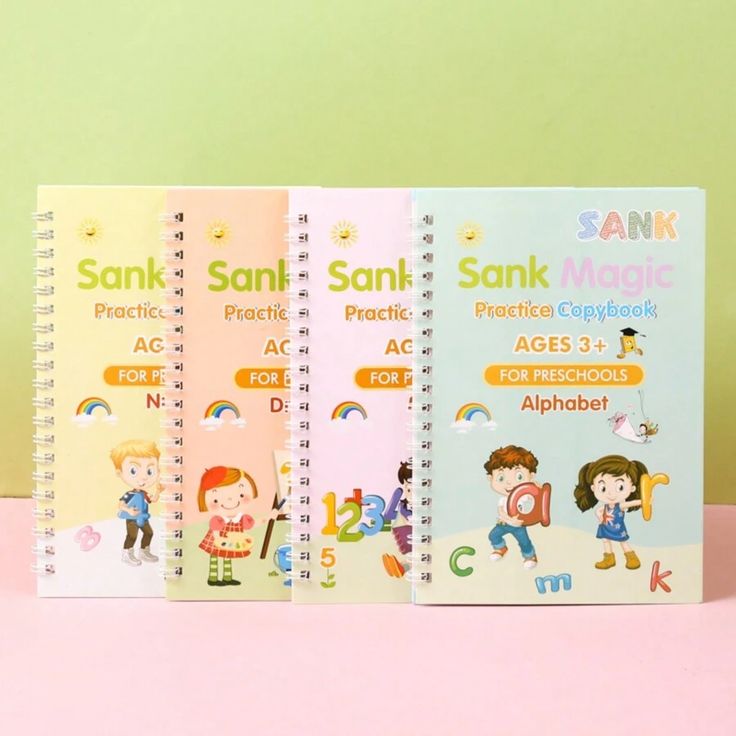Sank Magic Practice Copybook Set – Reusable Handwriting Books for Kids (4 Books + 1 Pen + 1 Grip + 10 Refills)