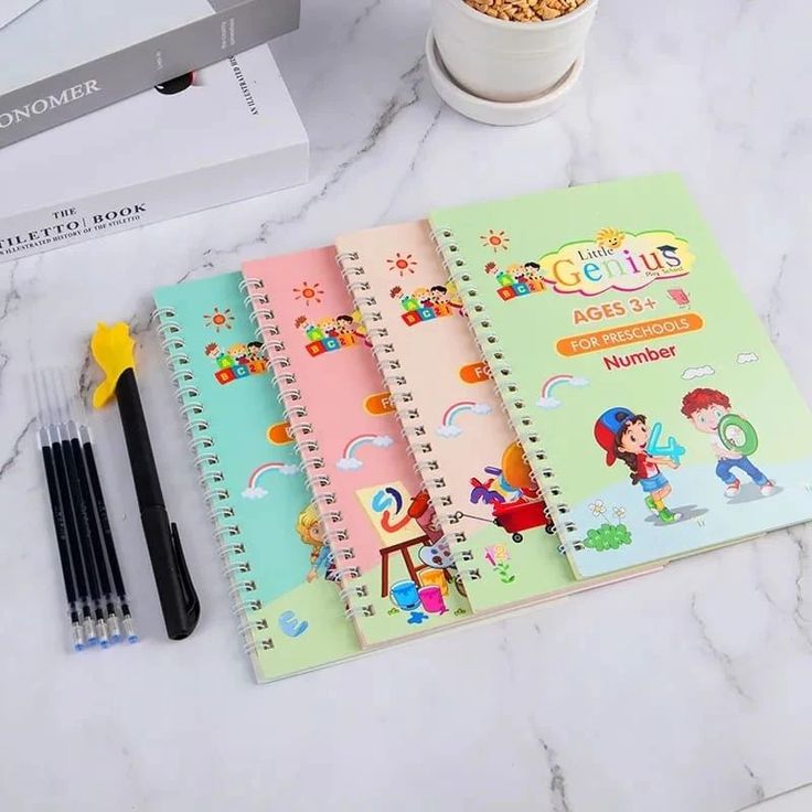 Sank Magic Practice Copybook Set – Reusable Handwriting Books for Kids (4 Books + 1 Pen + 1 Grip + 10 Refills)